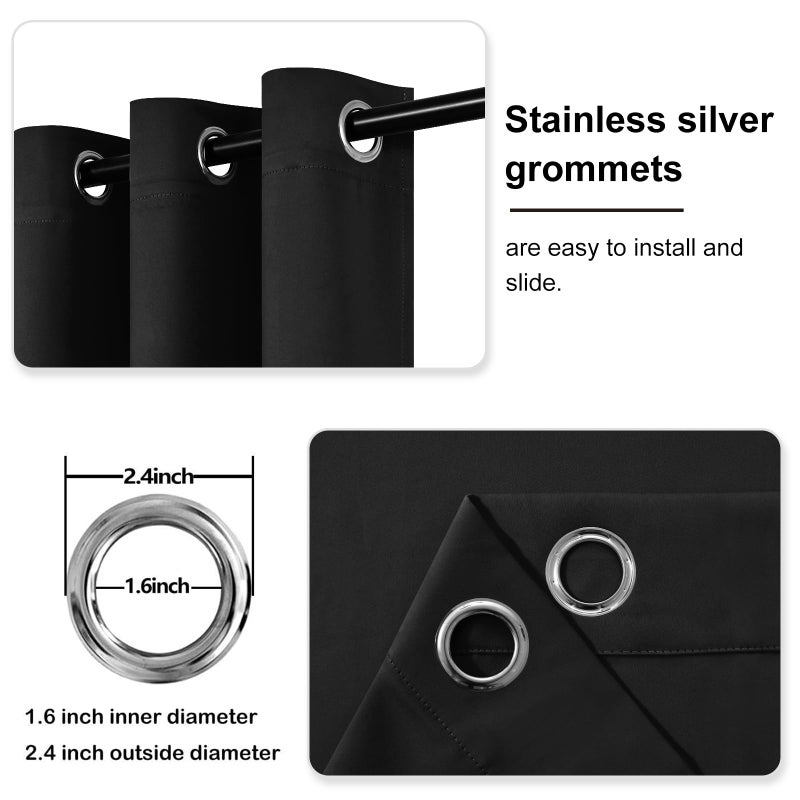 DWCN Black Blackout Curtains for Bedroom, Room Darkening Thermal Insulated Living Room Drapes, W52 x L72 Inches Long, Set of 2 - Image 4
